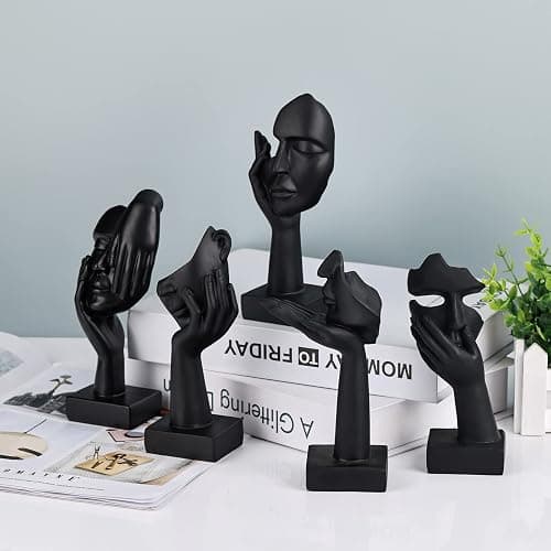 oliruim Black Home Decoration Accent Art Woman Face Statue Collectible Statue for Modern Home Living Room Bookshelf Black Desk Decor 3 Piece Set thumbnail 9