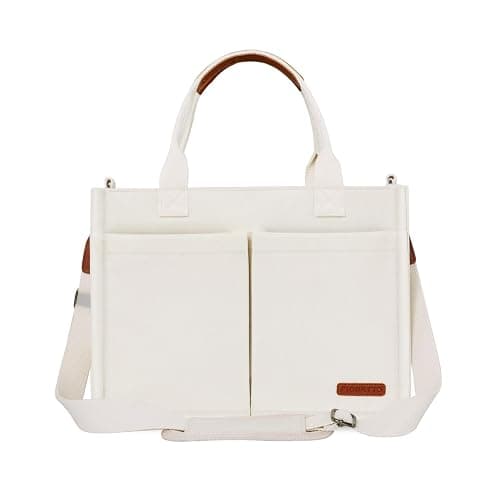FIORETTO Womens Canvas Tote Bag Purse with Individual Compartment, Zipper Top, Reinforced Bottom & Luggage Sleeve thumbnail 2