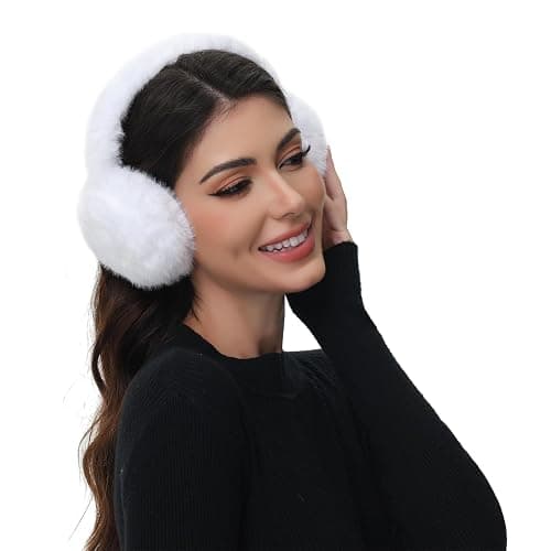 POMIJIAN Winter Ear Muffs for Women Girls Faux Fur Cute White Earmuffs Fluffy Ear Warmers Foldable Ear Covers Outdoor thumbnail 6