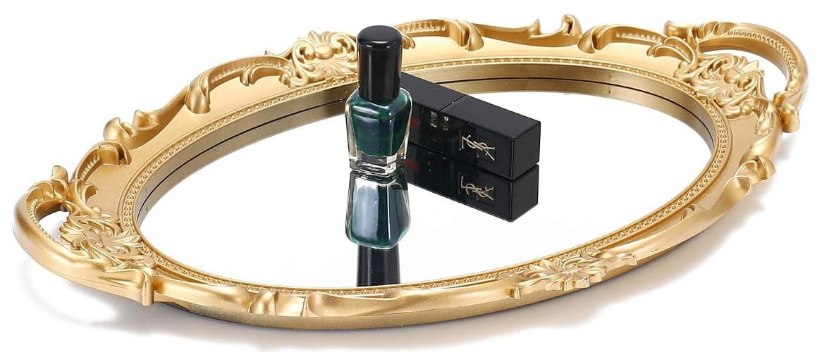 Sooyee Decorative Tray - Gold Mirror Tray for Bathroom Vanity, Dessert & Coffee Table, Home Decor with Handle thumbnail 3