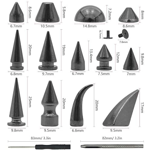 150 Sets Punk Spikes and Studs, 13 Shape Cone Spikes Leather Rivets Gothic Screw Back Studs with Install Tools for DIY Necklace Jacket Vest Shoes Boot Belts Bags Leather Crafts (Gun-Black) thumbnail 2