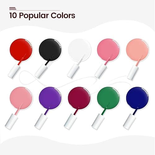 JODSONE 10pcs Nail Art Gel Liner Set,3D Nail Art Pens Effect for Fine Lines,Thin Brush Detail Polish,DIY Painted Nails at Home Salon,Liner Gel Nail Polish Valentine's Gift for Girls & Women thumbnail 3