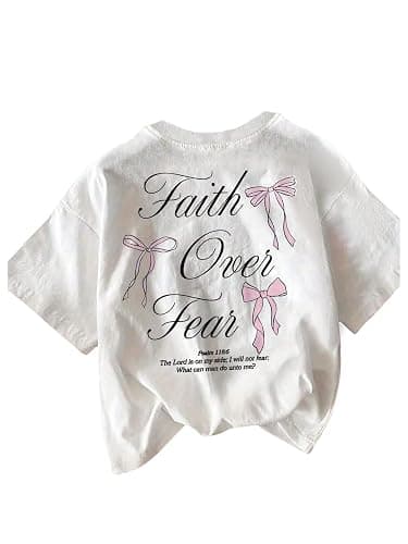 RoseSeek Girl's Bowknot Letter Graphic Tshirt Short Sleeve Crew Neck Cute Summer Tee Tops - Image 1