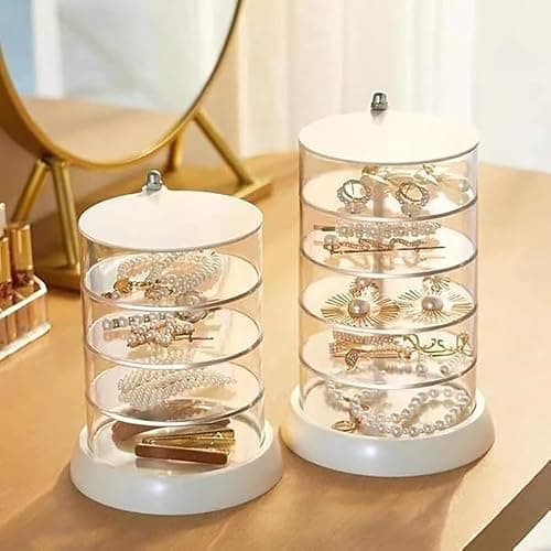 5-Layers Rotating Small Jewelry Boxes, Travel Jewelry Box Tray Case with Lid for Earrings Hair Accessories & Beauty Supplies Necklaces Bracelets Watches, Gift for Women Teen Girls thumbnail 9