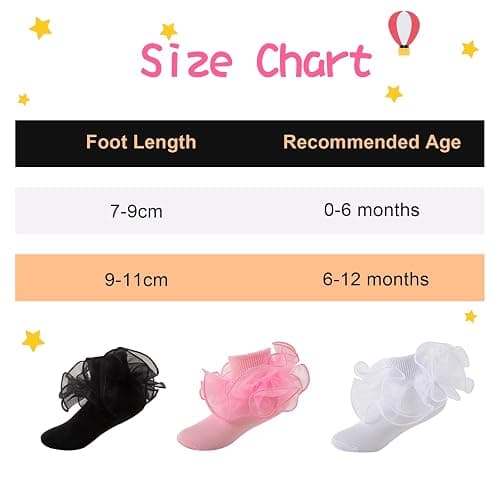 MKYSZLT Baby Girls Ruffle Socks 2-Layer Lace Frilly Turn Cuff Fancy Dress Socks Toddler Girl Preemie Newborn Infant Kids thumbnail 4