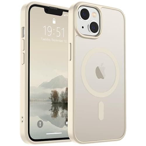 SUPFINE Magnetic for iPhone 14 Case & iPhone 13 Case (Compatible with MagSafe)(Military Grade Drop Protection) Slim Translucent Matte Shockproof Phone Cover,Antique White - Image 1
