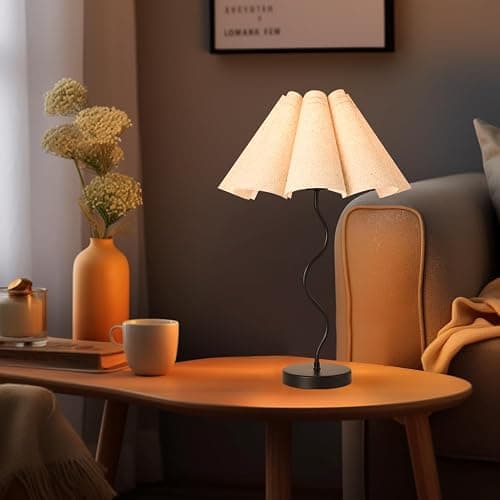 KUNJOULAM Small Table Lamp, Bedside Nightstand Lamp with Umbrella Form Fabric Lampshade Black Base, Morden Mini Desk Lamp for Bedroom Home Office Decor thumbnail 5