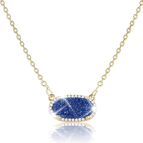 ZLOKBMIN Women's Gold Necklace With Natural Druzy Pendant And Adjustable 14K Gold-Plated Chain Elegant Jewelry for Women - Image 1