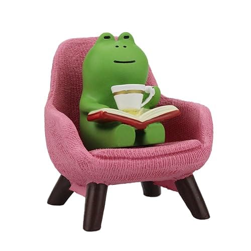 Refintural Miniature Frog Figurines - Funny Frog Sculpture for Shelf, Desk Decoration - Frog Desk Accessories - Perfect Cute Frog Gift for Frog Lovers(Pink Sofa) - Image 1