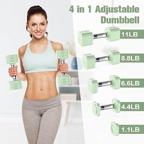 Hezeyferg 22LBS Adjustable Dumbbells Set, Adjustable Weight Dumbbells with 4 Levels 4.4lb, 6.6lb, 8.8lb, 11lb, Hand Weights Sets for Women/Men Home Gym Full Body Workout thumbnail 2