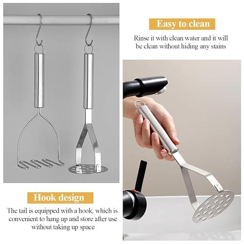 Potato Masher 2 Pcs, Kyraton Stainless Steel Heavy Duty Mash Potatoes Masher Kitchen Tool Utensils for Avocado Potatoes Beans Meat Vegetables, Kitchen Gadgets thumbnail 7