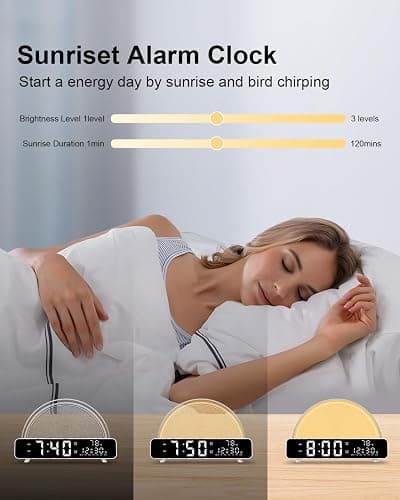 HAODINGMAI Sunrise Alarm Clock Wake Up Light with Sunrise Simulation White Noise Machine Touch Control Bedside Lamps Colors Atmosphere Lamp 30/60/90 Sleep Timer 13 Nature Sounds thumbnail 2