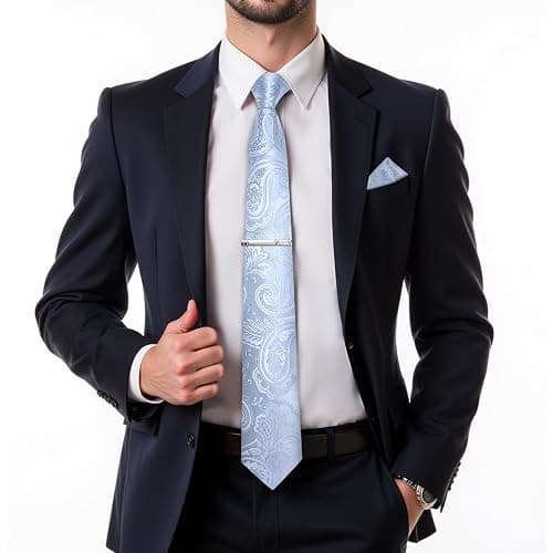 DiBanGu Silk Floral Ties for Men Woven Paisley Necktie and Tie Clip Handkerchief Cufflinks Set for Party Wedding thumbnail 2
