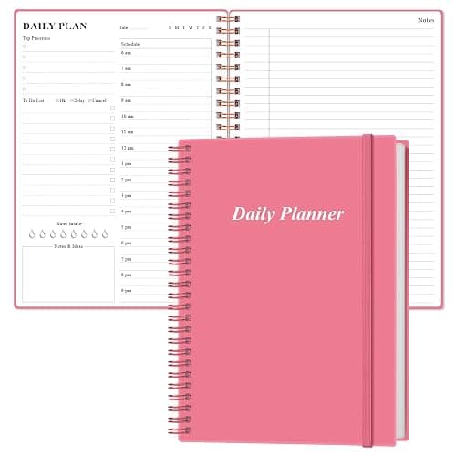 Daily Planner Undated - B5 To Do List Notebook Hourly Schedules, Spiral Appointment Planner for Women and Men, PVC Hardcover, Inner Pocket, Elastic Closure, 7" x 10", Pink - Image 1