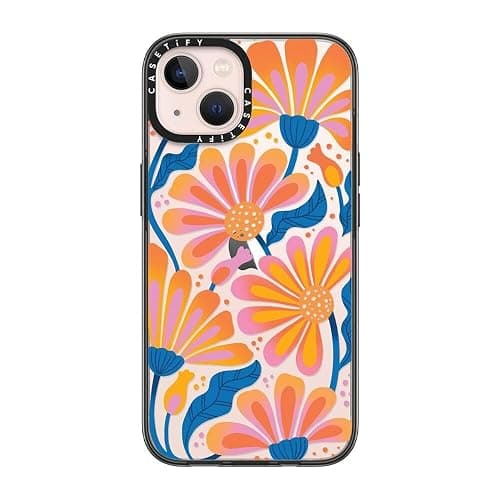 CASETIFY Compact iPhone 13 Case [4 ft. 2X Military Grade Drop Protection/Slim/Lightweight] - Lazy Daisy - Clear Black - Image 1