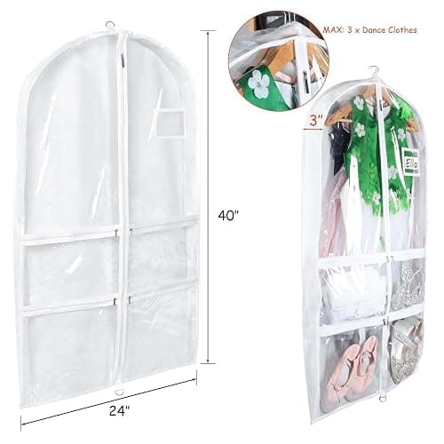 Syeeiex 3" Gusseted Dance Costume Garment Bag(5 Pack), 40'' Dance Garment Bags for Dancers with 4 Zipper Pockets & Can Hold 1-3 Dance Costumes - Suitable for Dance Competitions, Ballet(White) thumbnail 3
