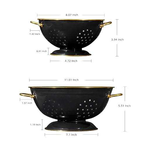 Metal Colander 2 Pack, 3.5 Quart Powder Coated Self-draining Solid Ring Base Metal Large Kitchen Pasta Vegetable Fruit Strainer with Handle (L-BLACK) thumbnail 3