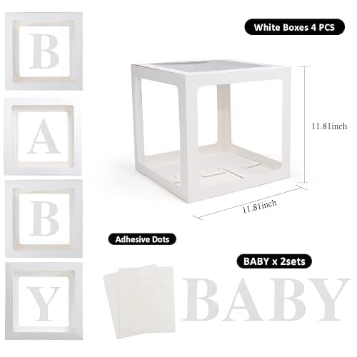Voircoloria Baby Boxes with Letters, 4 Transparent Balloon for Gender Reveal Birthday Wedding Baby Shower Decorations (White) - White thumbnail 2