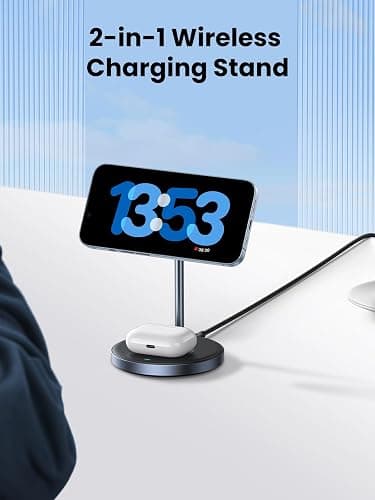 UGREEN MagFlow 2-in-1 Magnetic Wireless Charging Station Compatible with iPhone 16 15 14 13 12 Series and AirPods Series, Wireless Charging Stand with 3 FT USB-C Cable (No AC Adapter) thumbnail 3