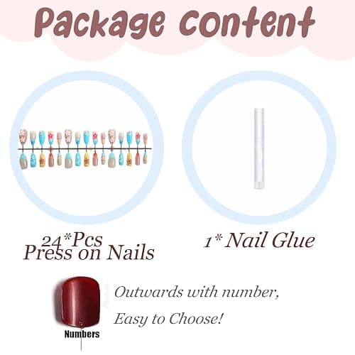 BABALAL Press on Nails Medium Almond Fake Nails Summer Beach Glue ons Blue Yellow 3d Texture Flower Sea Shell Design Handmade Supplies 24Pcs Full Cover Acrylic False Nails with Charm thumbnail 4