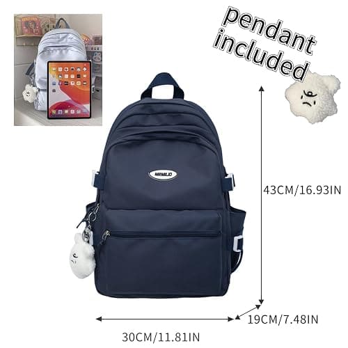 VTTDB Kawaii Backpack with Cute Accessories Casual Aesthetic Daypack Simple Laptop Bag Waterproof Travel Rucksack for Women (dark blue) thumbnail 3