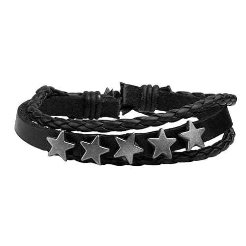 Manfnee 6-12PCS Braided Faux Leather Bracelet Punk Cuff Wrap Bracelets for Men Women Adjustable - B:6pcs thumbnail 2