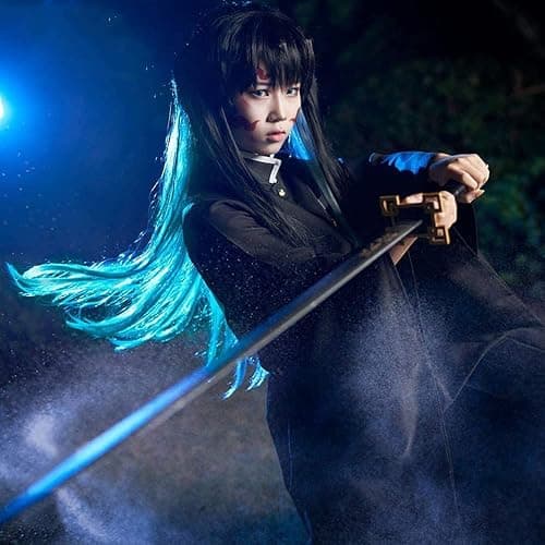 Black Blue Long Straight Hair for Women Halloween Conventions Cos Anime Party Heat Resistant Synthetic Fabric Costume Hairs thumbnail 5