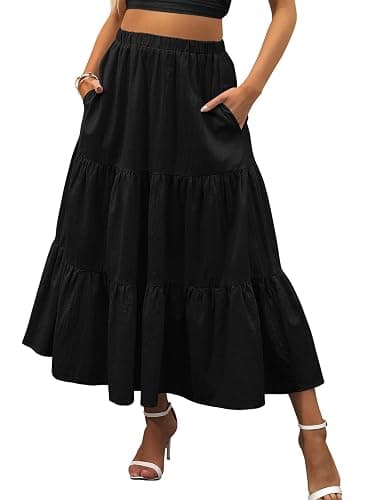ANRABESS Women’s Summer Boho Flowy Swing Tiered A-Line Maxi Skirt 2026 Fashion Trendy Elastic Waist Pleated Long Beach Dress - Image 1