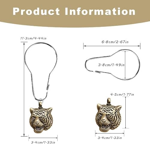 12 PCS Tiger Shower Curtain Hooks Animal Shower Curtain Hook Rust Proof Metal Stainless Steel Curtain Ring for Wild Beasts in The Forest Theme Home Bathroom Decor thumbnail 2