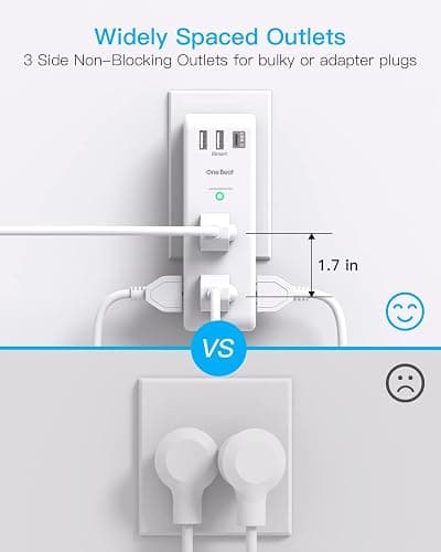 Surge Protector Outlet Extender - with Rotating Plug, 6 AC Multi Plug Outlet with 3 USB Ports (1 USB C), 1800J Wall Charger, 3-Sided Power Strip with Spaced Outlet Splitter for Home, Office, Travel thumbnail 7