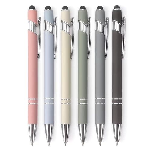 Bribobo Ballpoint Pen 2-in-1 Stylus Retractable Ballpoint Pen with Stylus tip, Metal Stylus Pen for Touch Screens, 1.0 mm Black Ink (Pastel Color) 6 Pack - Image 1
