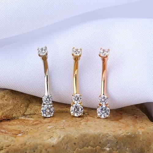 OUFER 14K Solid Gold Belly Navel Button Ring Clear 5A Cubic Zirconia Design Belly Rings Piercing Jewelry thumbnail 2