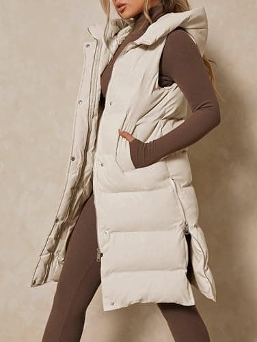 Inorin Womens Down Vest with Stand Collar Thick Hooded Sleeveless Long Coats Jacket thumbnail 3