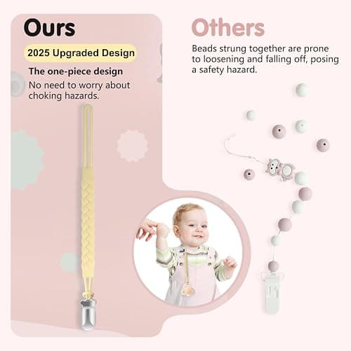 TenderBabe Silicone Pacifier Clip for Baby Girls and Boys, Pack of 6 Soft Flexible Paci Binky Clips with One-Piece Braided-Style Design,BPA-Free Baby Essentials thumbnail 6