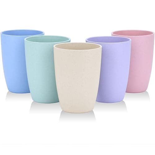 LuckyZone Wheat Straw Unbreakable Cup (12 oz) - Reusable Drinking Glasses Set of 5 - Dishwasher Safe Tumbler - BPA Free & Eco-Friendly (5Pcs) - Image 1