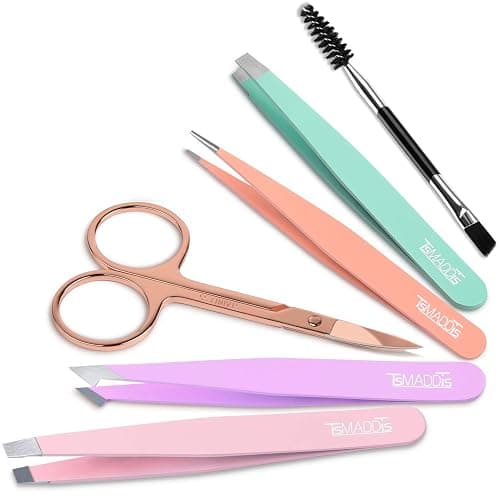 TsMADDTs 6 pcs Tweezers Set for Women, Eyebrow Tweezers with Curved Scissor for Ingrown Hair, Hair Plucking Daily Beauty Tools with Leather Travel Case thumbnail 8