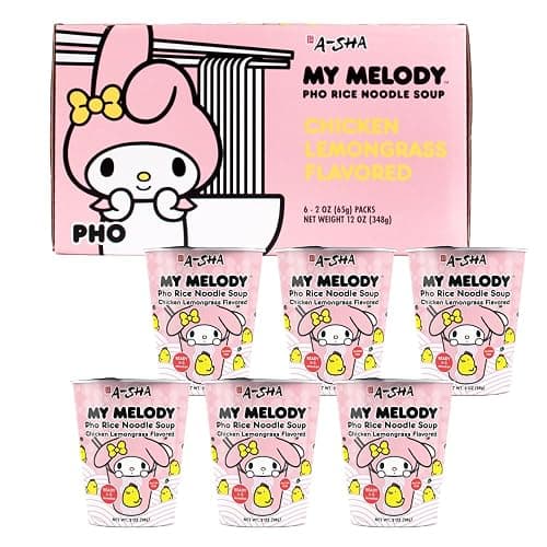 A-SHA My Melody Pho Cup Rice Noodle (6 Cups), Chicken Lemongrass Flavor, Vegetarian, Gluten-Free, Premium Microwavable Rice Noodle Soup, No MSG, Authentic Flavor - Image 1