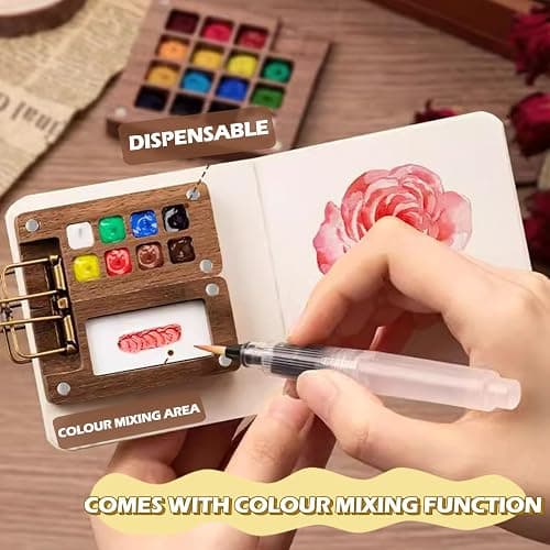 Pocket Artist Watercolor Travel Set, Travel Paint Palette, Wooden Paint Palette Travel Kit, Mini Portable Watercolor Palette with Clip for Artists Painters Students (12 Colors 8 Grid Set) thumbnail 4