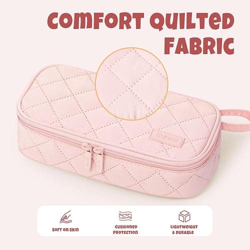 SUNEE Cute Pencil Case, Large Capacity Pencil Pouch Aesthetic Zipper Pencil Bag, Big Storage Pen Organizer for Stationery, Soft Quilted Pencil Box Back to School Supplies for Teen Girls Boys,Soft Pink thumbnail 4