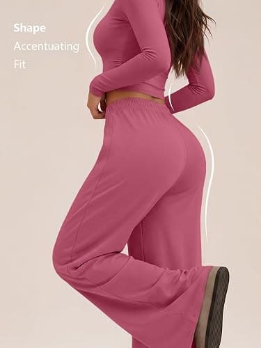 Trendy Queen Women's 2 Piece 2026 Fall Fashion Lounge Set with Pockets | Airport Outfit, Athleisure Workout Set, Fall Wardrobe Staple, Winter Style, Side-Ruched Top, Drawstring Wide-Leg Pants thumbnail 4