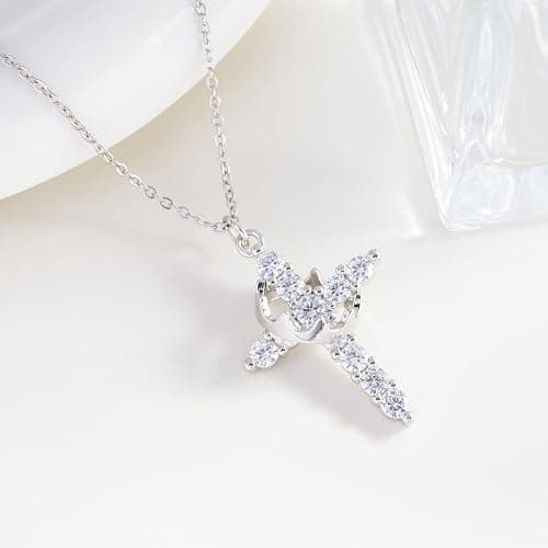 ZHDHDQ Crown Cross Necklace Earring Set for Women,Diamond Dainty 14k Gold Plated Cubic Zirconia Pendant Necklaces and Earring,Trendy Waterproof Non Tarnish Faith Jewelry First Communion Necklace thumbnail 5
