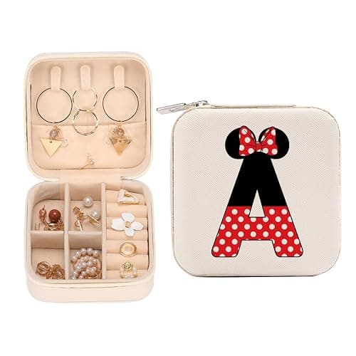 LONGXIN Cute Cartoon Mouse Gifts, Initial Travel Jewelry Case Small Jewelry Box Organizer, Personalized Gifts for Women Teen Girls, Magic Mouse Stuff, Birthday Christmas Gift Ideas, Letter A - Image 1