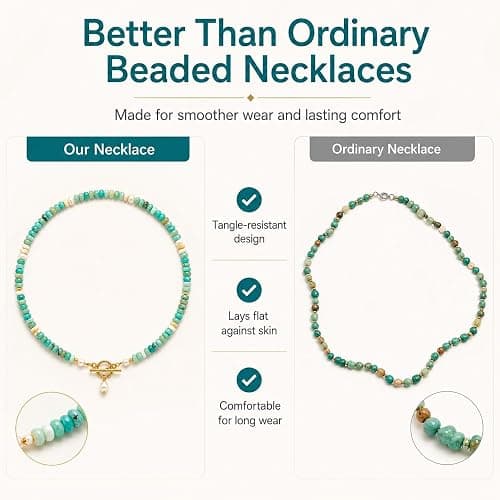 Jewelry Dainty Handmade Beaded Necklace, Turquoise and Pearl Beads, Turquoise Jewelry for Women thumbnail 5