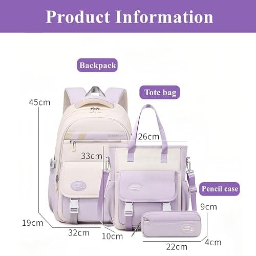 Mildame Backpacks for Girls Set, Aesthetic Backpack for Teens, Lightweight Classic Backpack for Kids, 3Pcs Boys Girls Bookbags with Cute Pendant thumbnail 2
