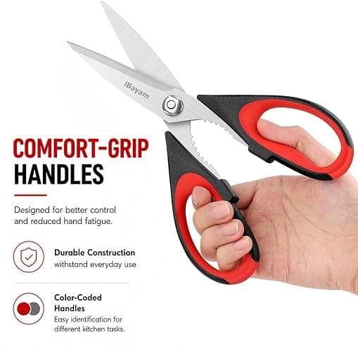iBayam Kitchen Scissors All Purpose Heavy Duty 2 Pack with Protective Sheath, Stainless Steel Shears Kitchen Utensils Set for Cutting Food Cooking Meat Poultry Dishwasher Safe Soft Comfort-Grip thumbnail 5