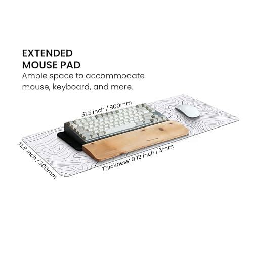 MAY FLOWER Large Gaming Mouse Pad, Full Keyboard Mat, Long Laptop Mousepad, Computer Mouse Mat for Home and Office, Anti-Slip Rubber Base, 31.5 x 11.8 Inches (Grey White Topographic Map) thumbnail 3