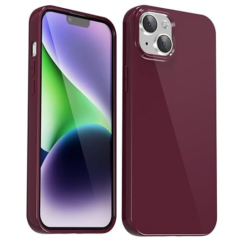 Svanove for iPhone 13/ iPhone 14 Case Silicone, Glossy Soft Rubber Gel Jelly Cute Protective Plastic Simple Plain Phone Case Cover for Women Girl, Slim Thin Flexible Shockproof TPU, Burgundy Wine - Image 1