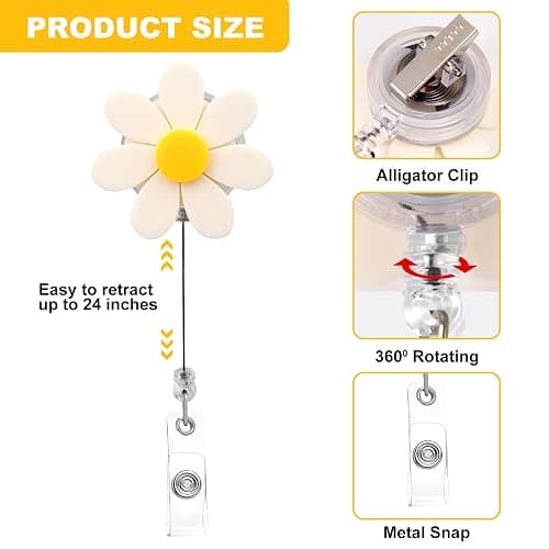 Badge Reel Holder Retractable with ID Clip, Nurse Badge Reel for Lab Techs, Nurses, Medical Assistants, Nursing Assistants, Lab Week Gift,LPN,L&D Funny Accessories (Little Daisy) thumbnail 3