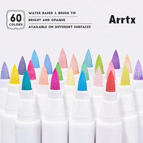 Arrtx Paint Markers Paint Pens 60 Colors, Acrylic Pens for Artists Adults Coloring Drawing Cartoon Anime Comic - Brush Tip for Rock, Wood, Canvas, DIY Crafts Making Art Supplies thumbnail 8