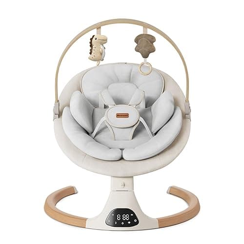 Baby Swings for Infants, Monamii Baby Swing, Bluetooth Infant Swing with Music Speaker, 5 Speeds and Remote Control, Indoor & Outdoor Use (Beige) - Beige